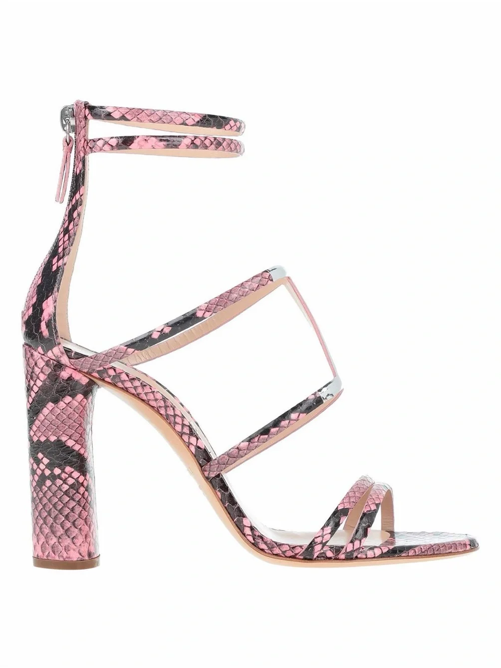 Casadei Pink Snake Print Leather T-Bar Sandals Block Heel US 7.5 EU 37.5